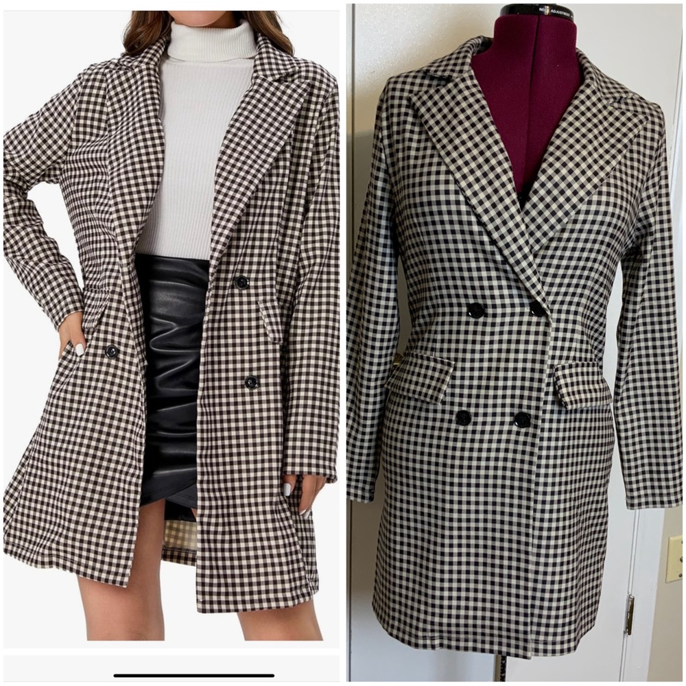 NWOT Black/Ivory Plaid Button Front blazer Women’s